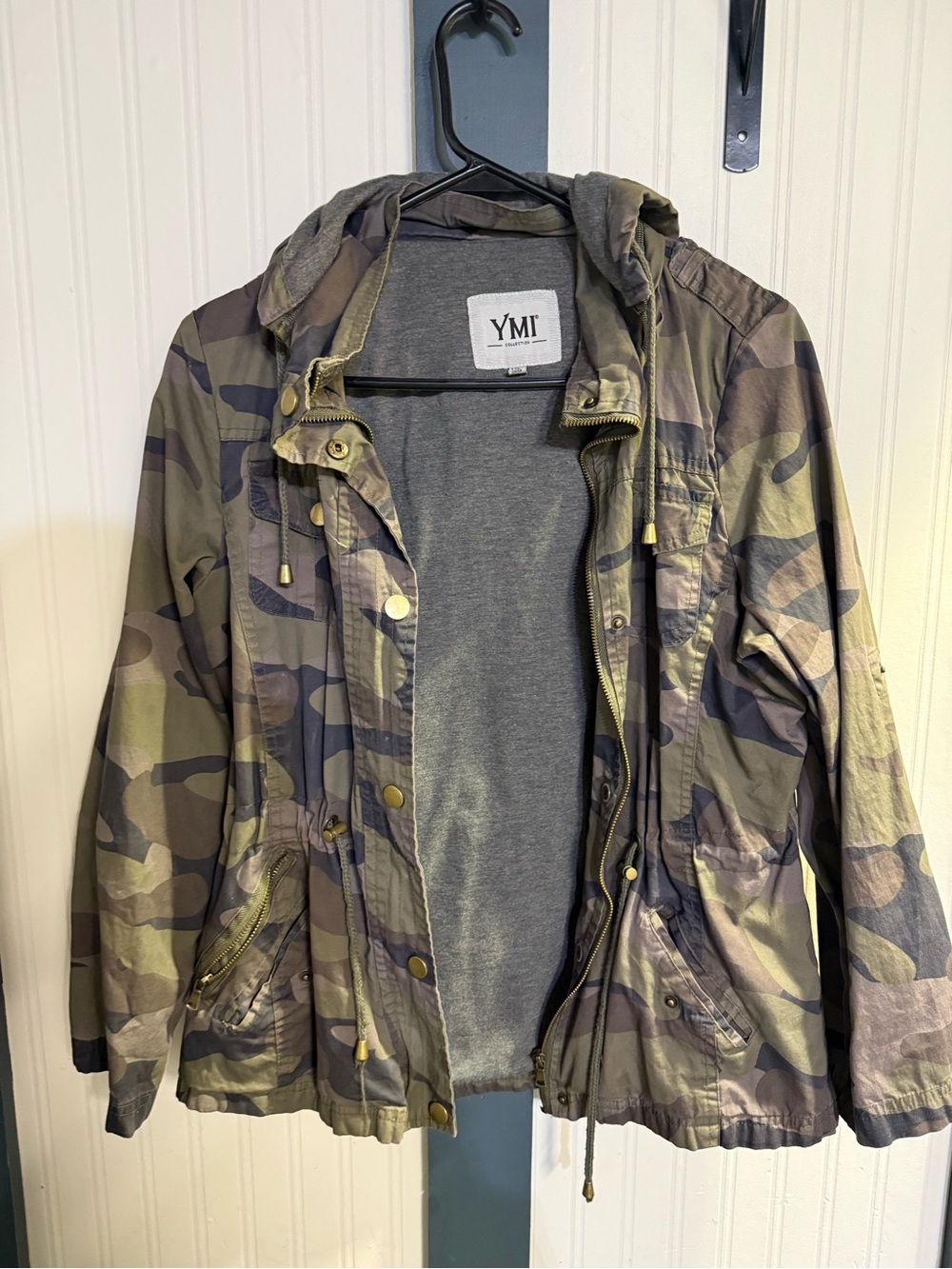 YMI Women's Camouflage Utility Jacket in Olive & Brown